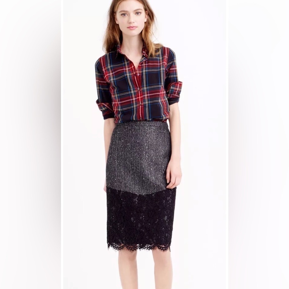 J. Crew black grey pencil style midi wool lace skirt . Size 4 . Style E4893